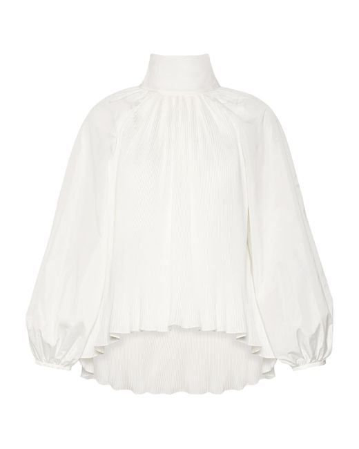 Max Mara White Pleated Pussybow Blouse