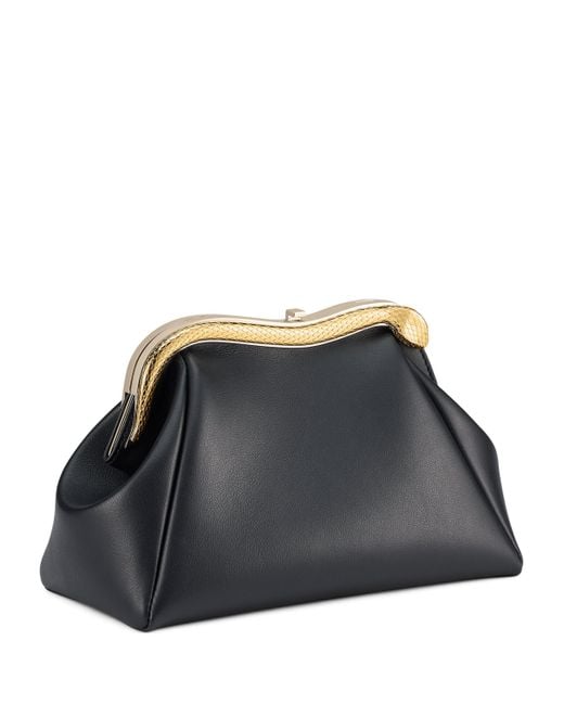 BVLGARI Black Small Leather Serpentine Clutch Bag