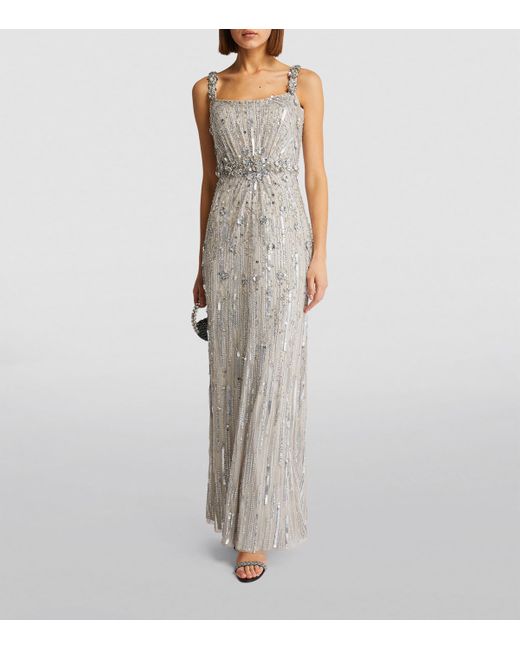 Jenny Packham White Crystal-Sequin Embellished Gown
