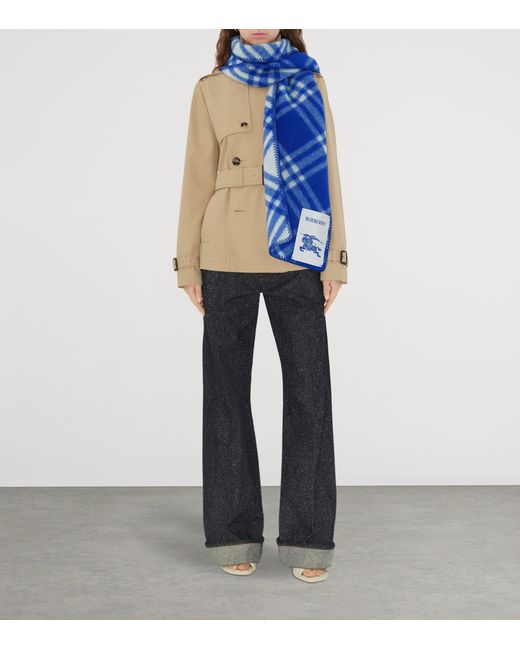 Burberry Blue Wool Check Scarf