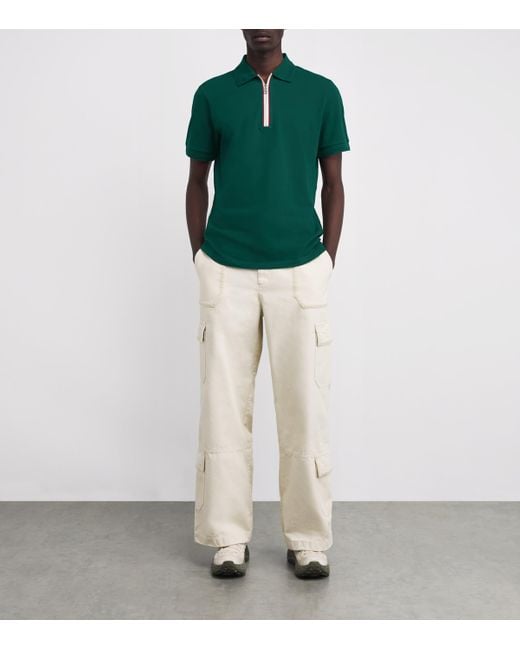 Moncler Green Cotton Zip-Up Polo Shirt for men