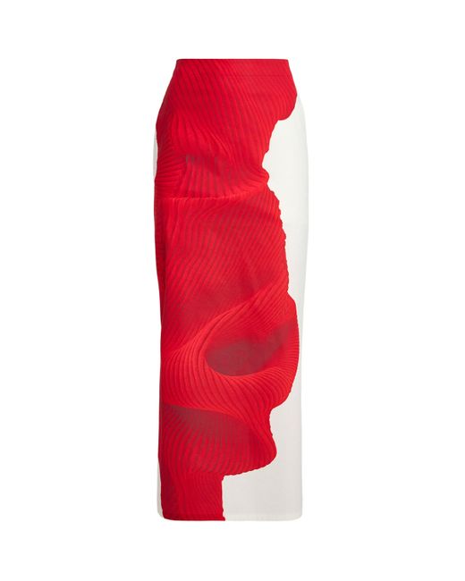 Issey Miyake Red Cotton-Blend Knit As Represented Maxi Skirt