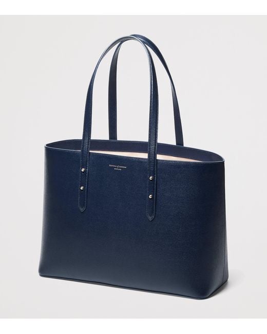 Aspinal Blue Leather Regent Tote Bag