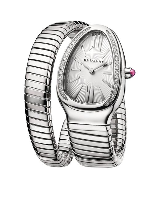 BVLGARI Gray Stainless Steel And Diamond Serpenti Tubogas Watch