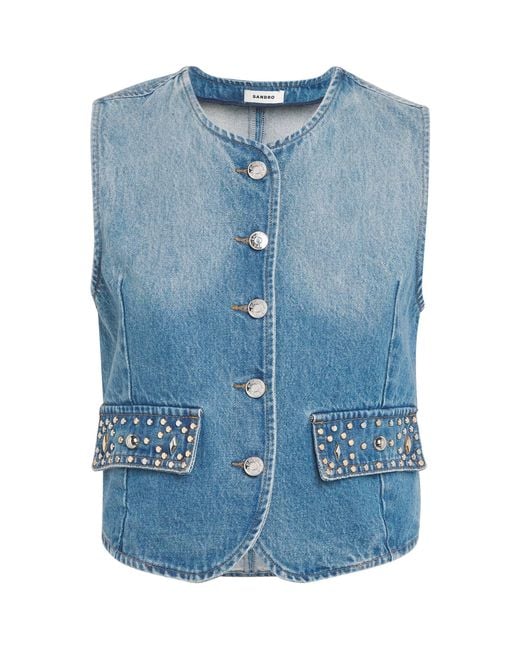 Sandro Blue Embellished Denim Waistcoat