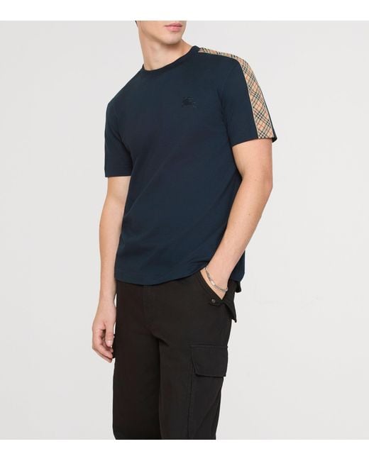 Burberry Black Cotton Check-Trim Slim T-Shirt for men