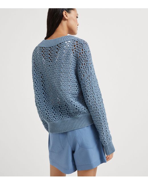 Brunello Cucinelli Blue Techno-cotton Mesh Sweater