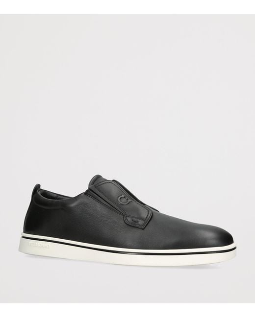 Ferragamo Black Leather Alfie Slip-On Sneakers for men