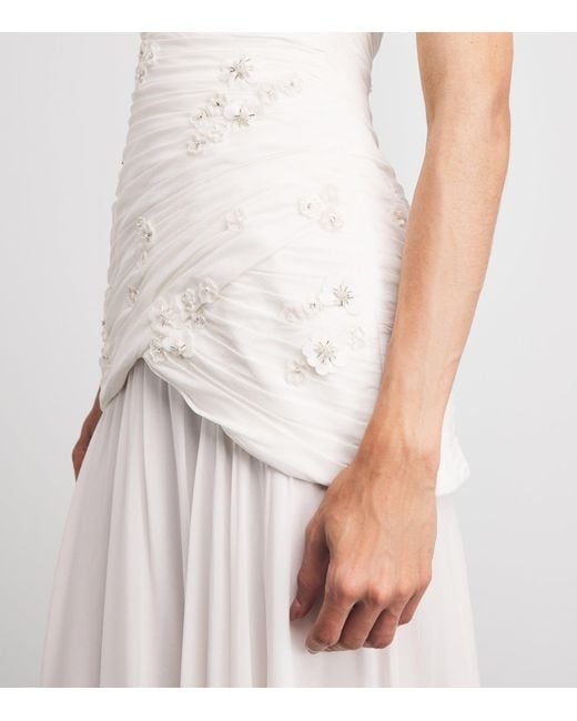 Sandra Mansour White Embellished Strapless Gown