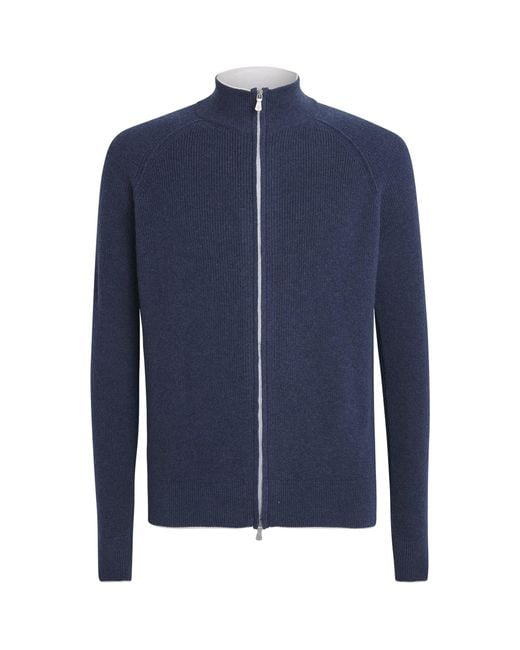 Eleventy Blue Wool Zip-Up Cardigan for men