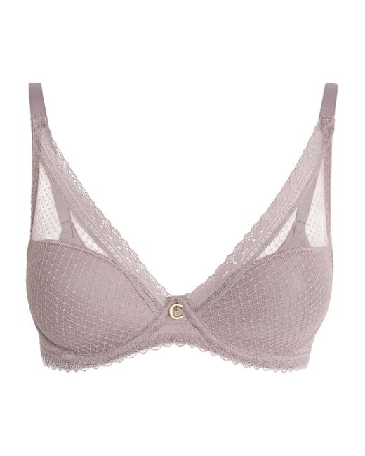 Chantelle Gray Lace Romance Plunge T-Shirt Bra