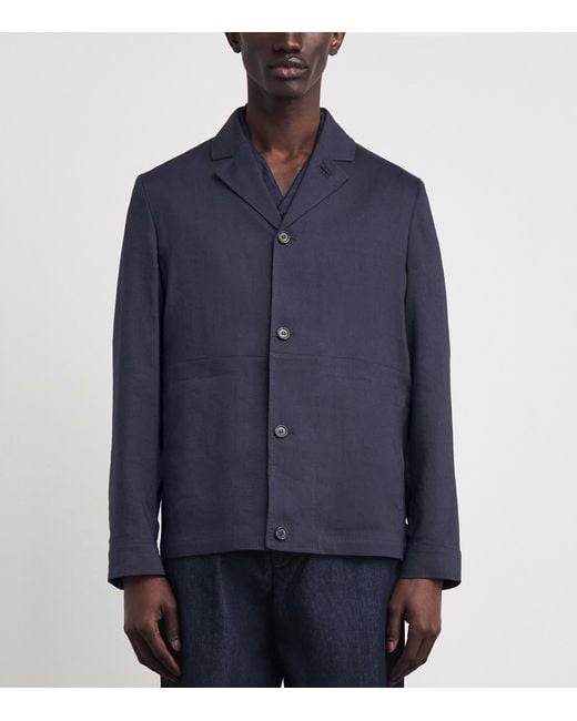 Corneliani Blue Linen-Wool Overshirt for men