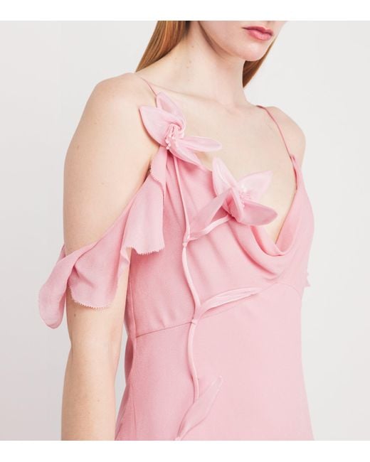 Self-Portrait Pink Flower Georgette Maxi Dress