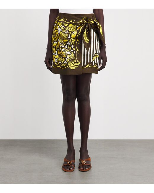 ALÉMAIS Yellow Hemp Printed Mona Sarong Mini Skirt
