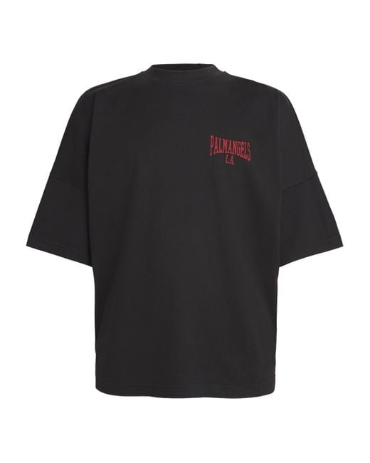 Palm Angels Black Cotton Mini College Logo T-Shirt for men