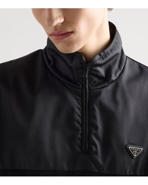 Prada Black Cotton And Re-Nylon Half-Zip Jacket for men