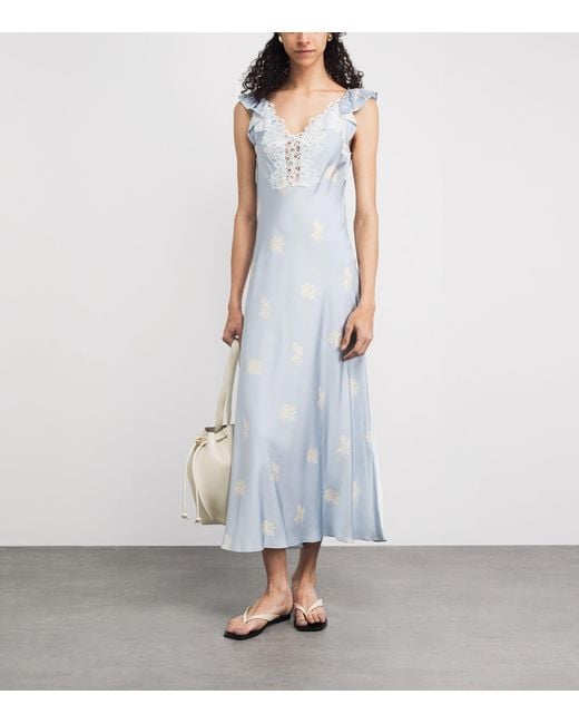 Claudie Pierlot Blue Satin Floral Print Maxi Dress