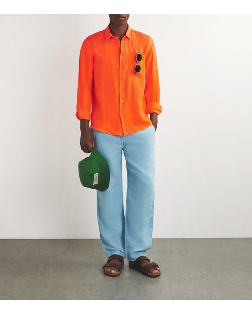Vilebrequin Orange Linen Caroubis Shirt for men
