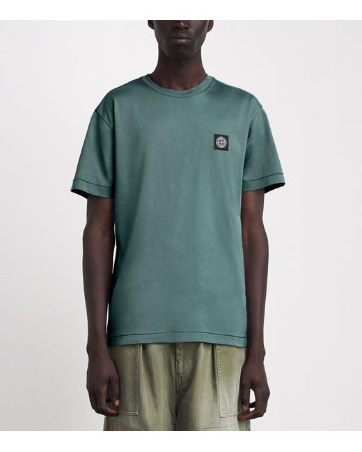 Stone Island Green Cotton Compass Logo T-Shirt for men