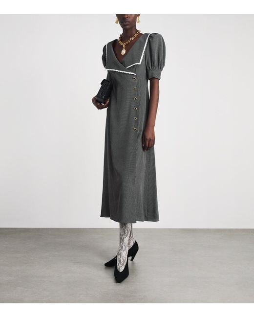 Alessandra Rich Black Silk Polka Dot Midi Dress