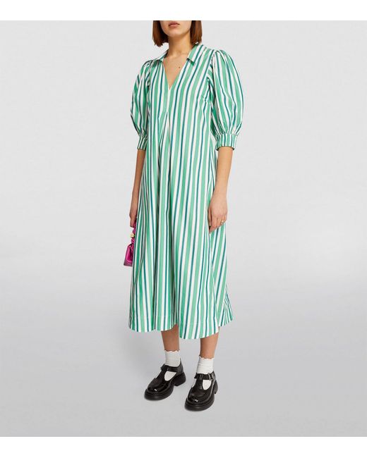 Ganni Green Organic Cotton Striped Maxi Dress