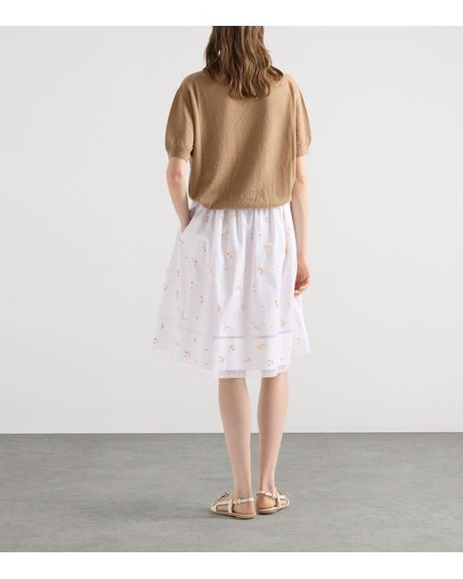 Prada White Cotton Poplin Embroidered Midi Skirt