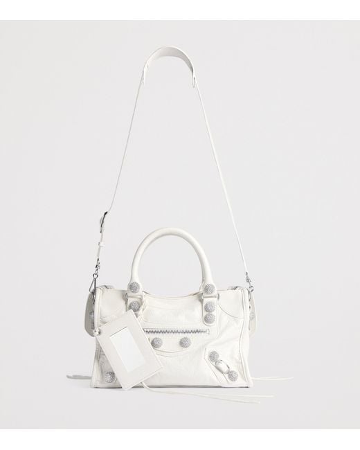 Balenciaga White Small Leather Embellished Le City Top-Handle Bag