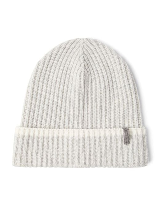 Brunello Cucinelli White Cashmere Monili Beanie