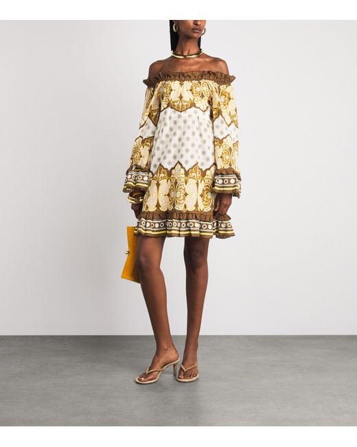 LaDoubleJ Metallic Cotton Off-The-Shoulder Boho Mini Dress