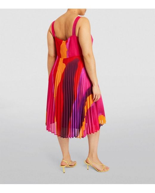 Marina Rinaldi Red Watercolour Print Pleated Mini Dress