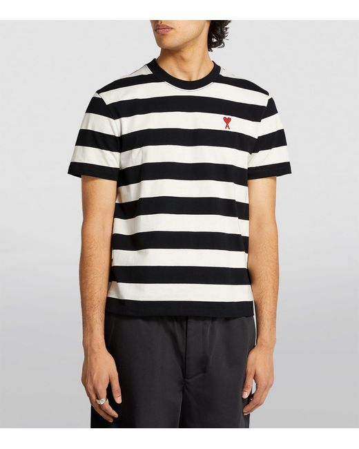 AMI Black Cotton Striped T-shirt for men