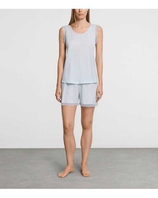 Hanro Blue Cotton Sleeveless Short Inaya Pyjama Set