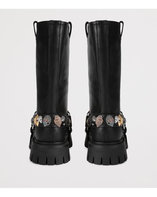 Kurt Geiger Black Leather Eagle Harness Biker Boots