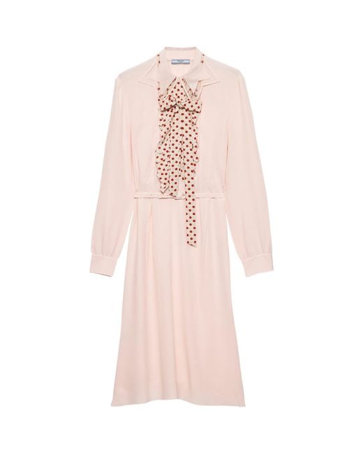 Prada Pink Silk Embroidered Marocain Midi Dress