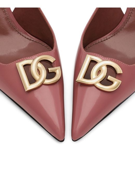 Dolce & Gabbana Pink Patent Leather Logo Slingback Pumps