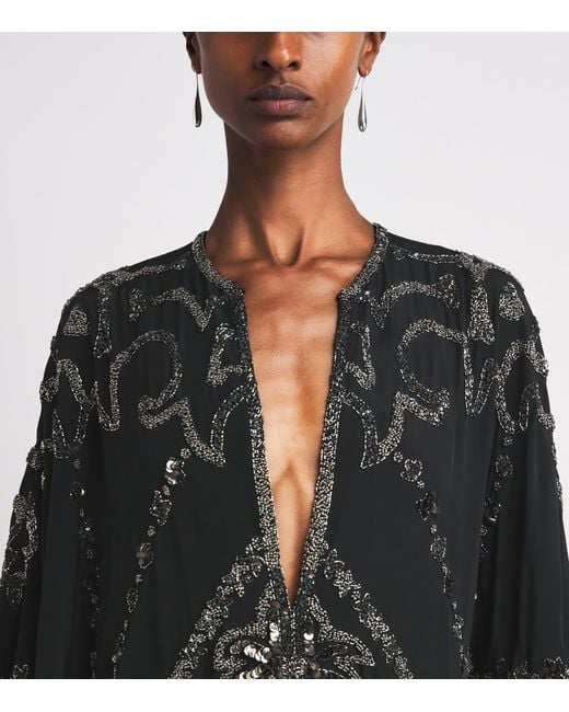 Johanna Ortiz Black Silk Mystical Gaucho Cape Dress