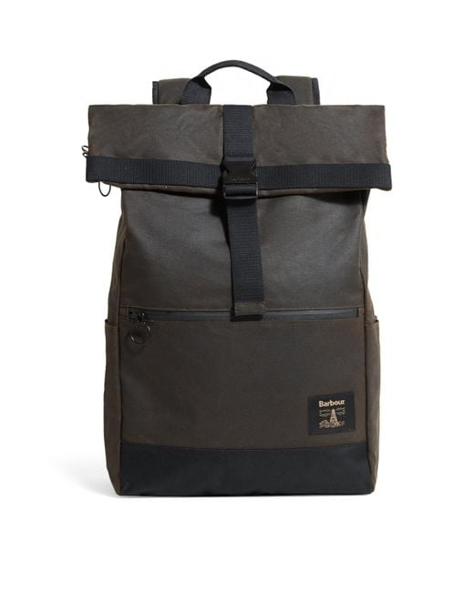 Barbour Black Wax Fold-Over Backpack for men