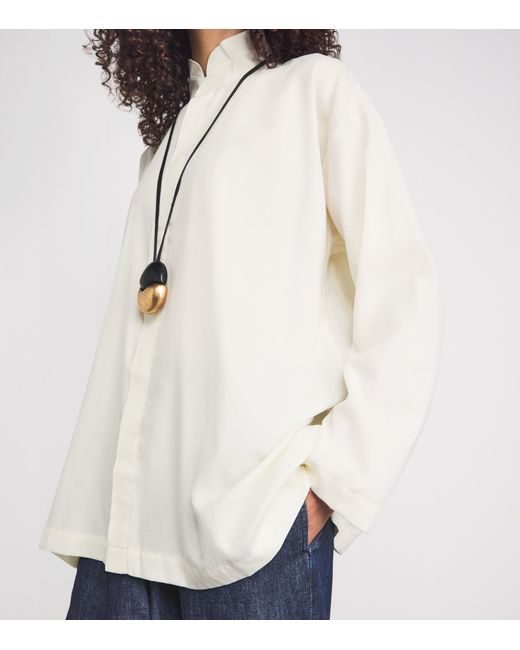 Eskandar White Brushed Double Stand-Collar Shirt