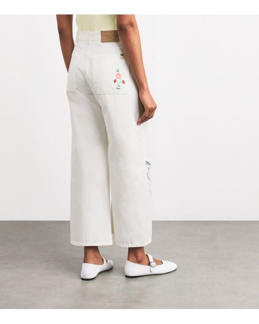 Weekend by Maxmara White Lace Embroidered Wide-Leg Jeans