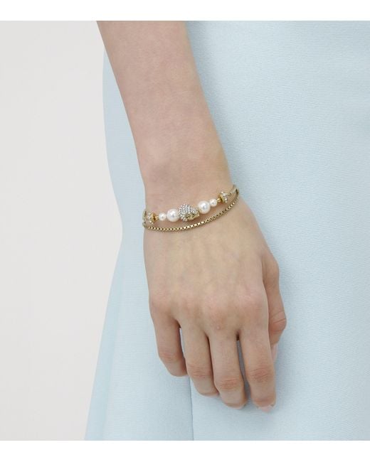 McQueen Metallic Faux Pearl And Skull Bracelet for men