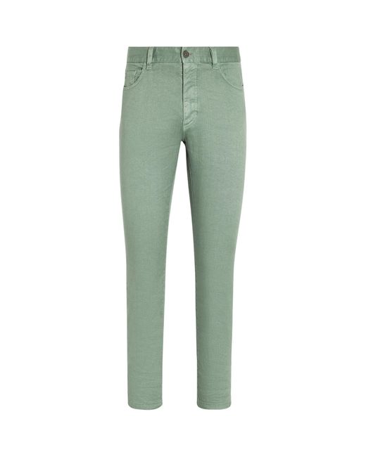 Zegna Green Stretch-linen Roccia Slim Jeans for men