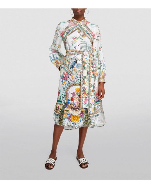 Camilla White Linen Plumes And Parterres Shirt Dress