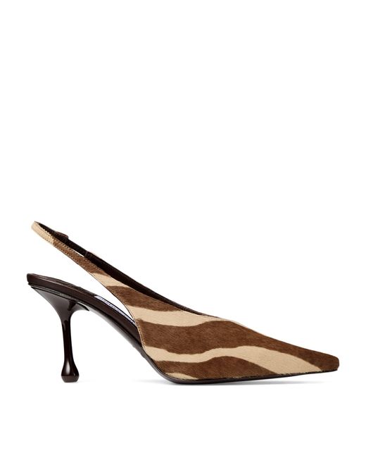 Jimmy Choo Brown Isa 80 Calf Hair Slingback Pumps
