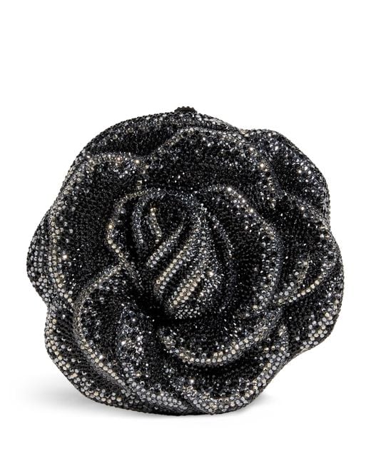 Judith Leiber Black Crystal-Embellished Rose Clutch Bag