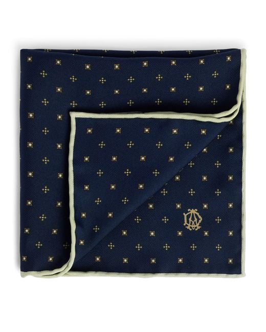 Dunhill Blue Mulberry Silk Geometric Pocket Square for men