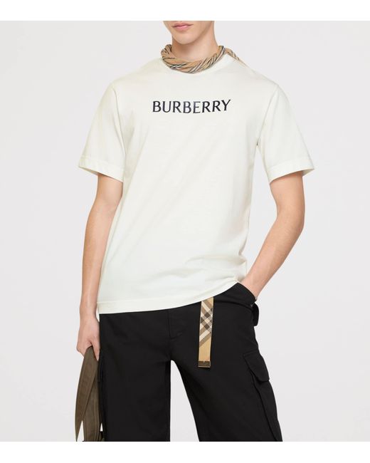 Burberry White Cotton Logo Slim T-Shirt for men
