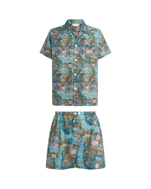 Derek Rose Blue Cotton Ledbury Pyjama Set for men