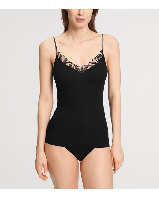Hanro Black Cotton Rosaria Tank Top