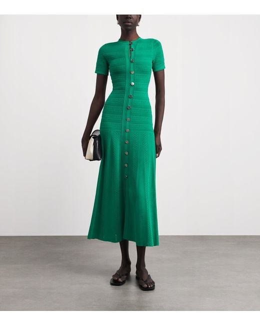 Sandro Green Knit Button-Down Midi Dress