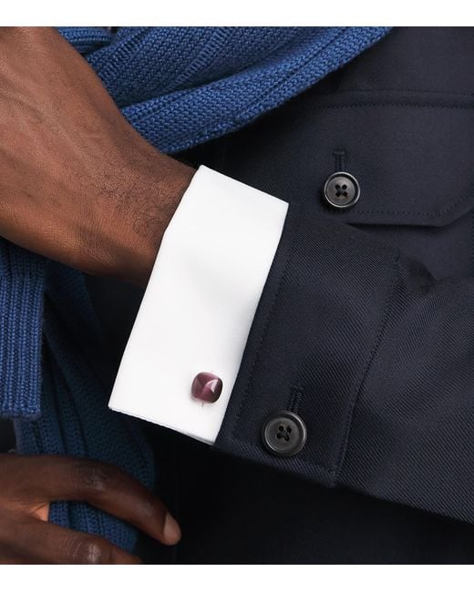 Babette Wasserman Purple Rhodium-Plated Cat's Eye Twist Square Cufflinks for men